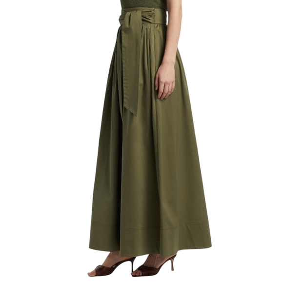 Toccin Sabine Tie Front Midi Skirt Stretch Cotton Pockets Olive S NWT - Picture 8 of 16